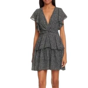 ALC Silk Dress Women's Size 4 Polka Dot Black Flutter Sleeve Viera Twist Tiered
